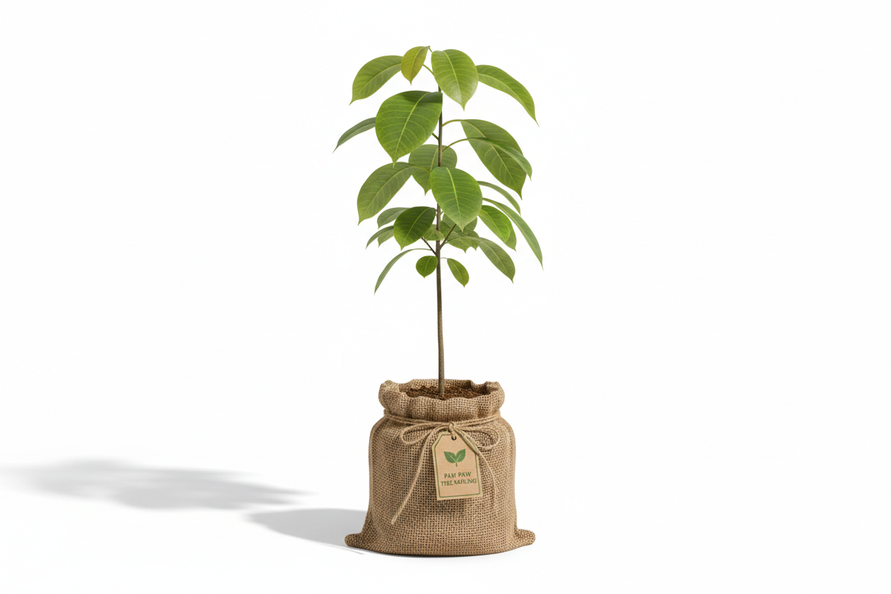 make a tall paw paw tree sapling about 3 feet tall in a burlap grow bag 