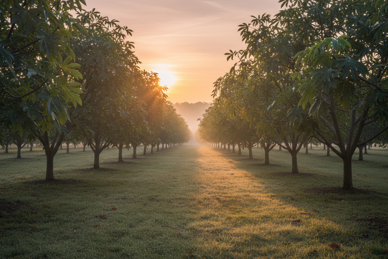 paw paw tree orchard at sunrise